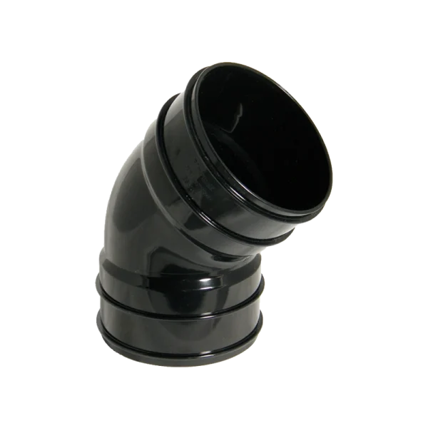 110mm Black Floplast Soil Ring Seal 45 Degree Double Socket Bend