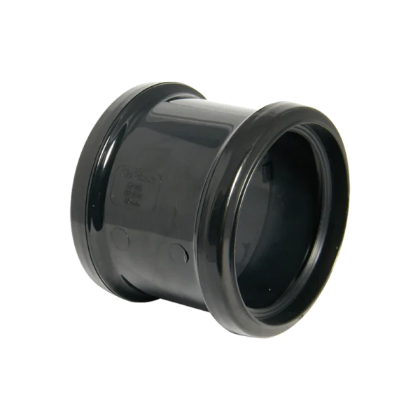 110mm Black FloPlast Soil Ring Seal Double Socket Straight Coupling