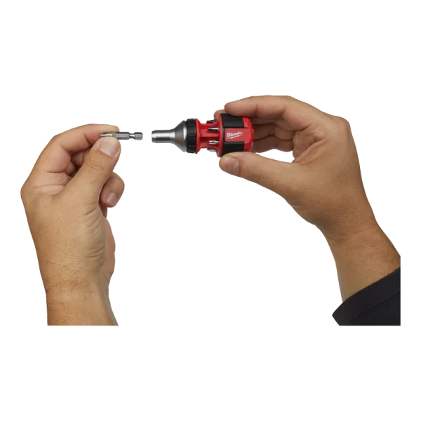 Milwaukee 8 in 1 Compact Ratcheting Multibit Screwdriver In Hand - 4932471868