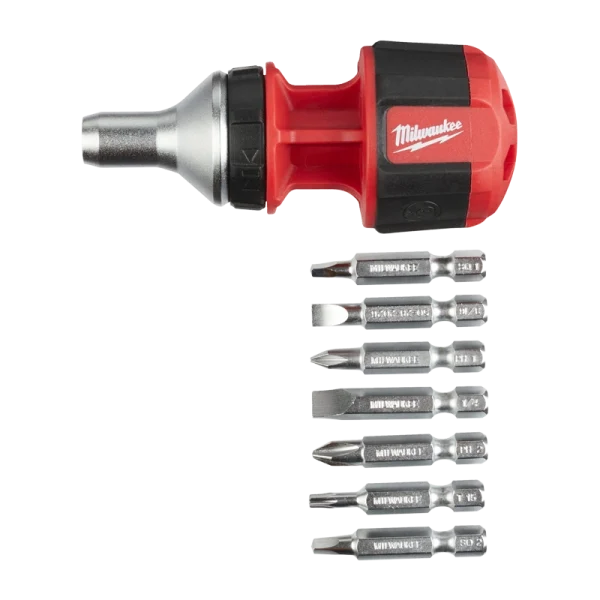 Milwaukee 8 in 1 Compact Ratcheting Multibit Screwdriver Screws - 4932471868