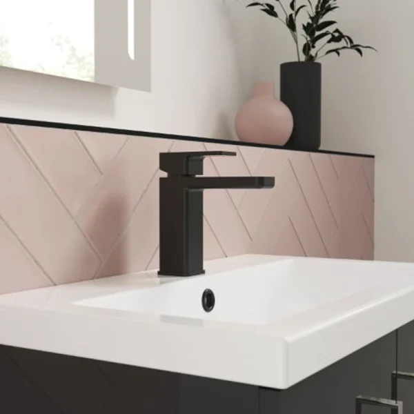 Tackley Matt Black Mono Basin Mixer With Push Button Waste in Bathroom
