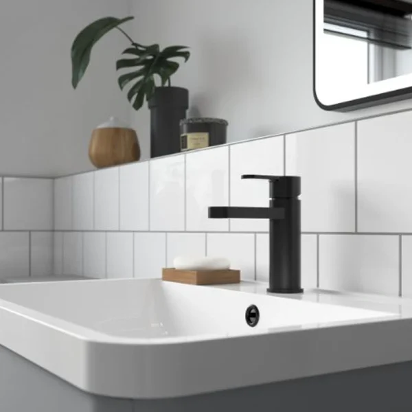Yarnton Matt Black Mono Basin Mixer With Push Button Waste in Bathroom