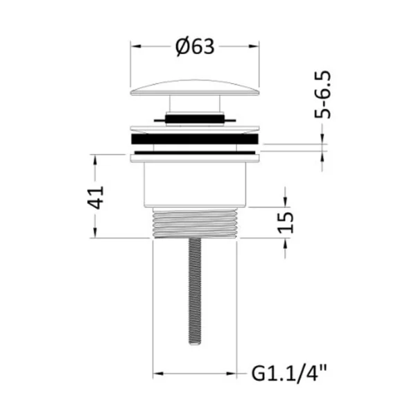 Universal Matt Black Push Button Basin Waste Slotted & Un-slotted Tech Sheet