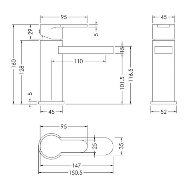 Yarnton Chrome Mono Basin Mixer (P/B Waste) Tech Sheet