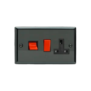 Varilight Classic Iridium 45A Cooker Panel with 13A Double Pole Switched Socket Outlet (Black/Red Rocker)