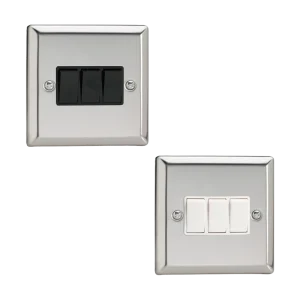 Varilight Classic Mirror Chrome 3-Gang 10A Rocker Switch