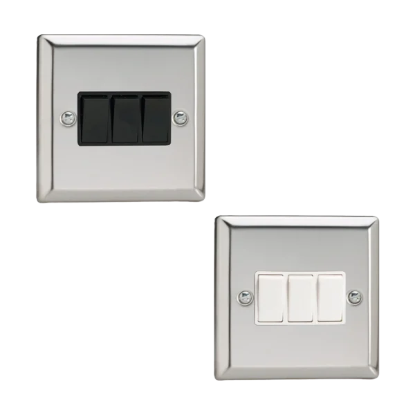 Varilight Classic Mirror Chrome 3-Gang 10A Rocker Switch
