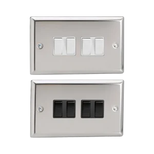 Varilight Classic Mirror Chrome 4-Gang 10A Twin Plate Rocker Switch