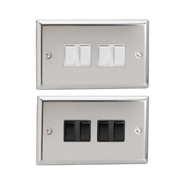 Varilight Classic Mirror Chrome 4-Gang 10A Twin Plate Rocker Switch