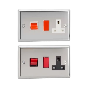 Varilight Classic Mirror Chrome 45A Cooker Panel with 13A Double Pole Switched Socket Outlet