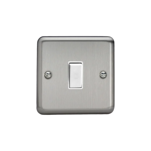 Varilight Value Matt Chrome 1-Gang 10A Rocker Switch with White Rocker