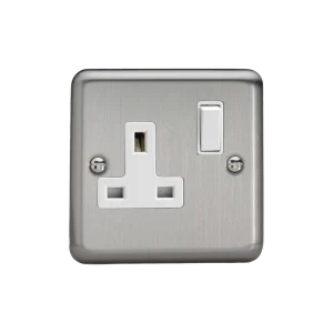 Varilight Value Matt Chrome 1-Gang 13A Double Pole Switched Socket with White Insert