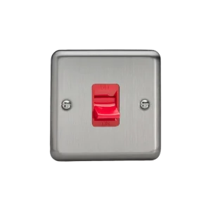 Varilight Value Matt Chrome 45A Single Plate Cooker Switch with Red Rocker
