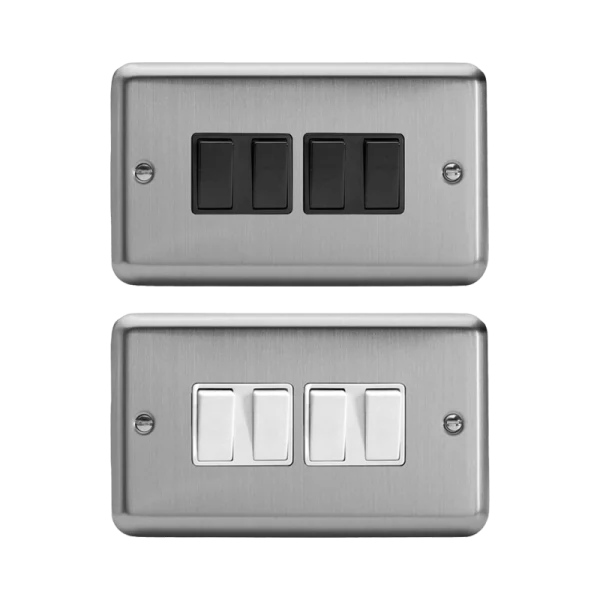 Varilight Value Matt Chrome Twin Plate 4-Gang 10A Rocker Switch