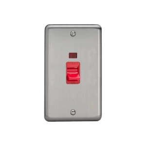 Varilight Value Matt Chrome Vertical Twin Plate 45A Cooker Switch with Neon (Red Rocker)