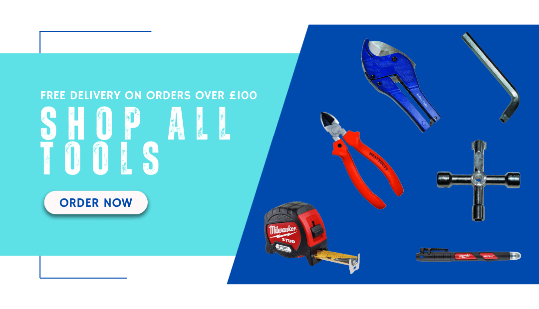 "Shop All Tools" text in front of a white background with blue highlights with images of Merinal tools.