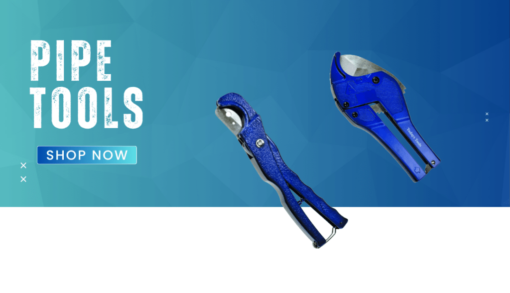 The text "Pipe Tools" in front of a gradient background, with images of pipe cutters next to it