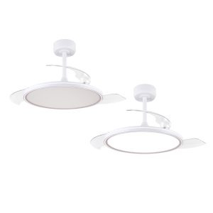 VARYS 91 PRO ceiling fan, with one image with the light on and one with the light off